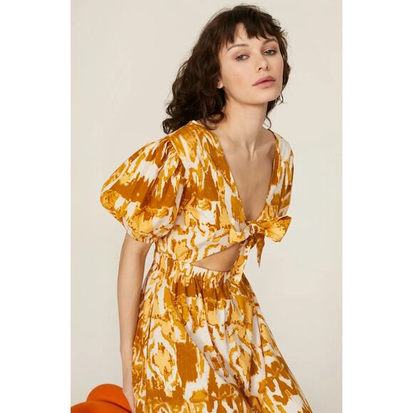 Cleobella Sadie Dress Watercolor Ikat Print Puff Sleeves Size Medium - Picture 2 of 10